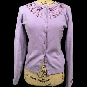 GEORGE Jeweled/Beaded SPRING SUMMER Cardigan, LAVENDER, Women’s Size M